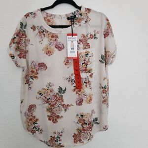 Buffalo David Bitton Womens Woven Blouse Patch Pocket Back Keyhole Ivory Medium